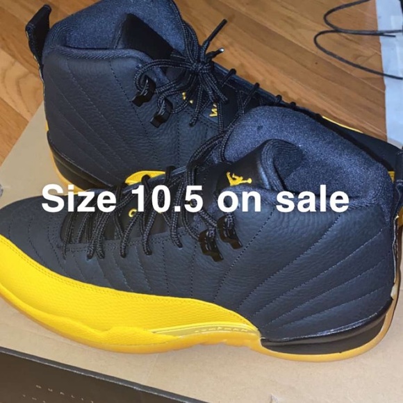 Jordan 12 gold and black university